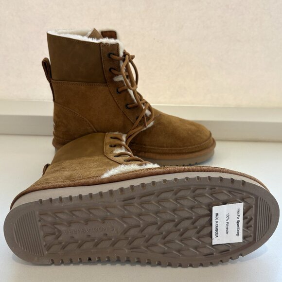 Koolaburra by UGG Advay Tall Boots Suede Faux Fur Lace Up Booties Chestnut NEW - Picture 6 of 7
